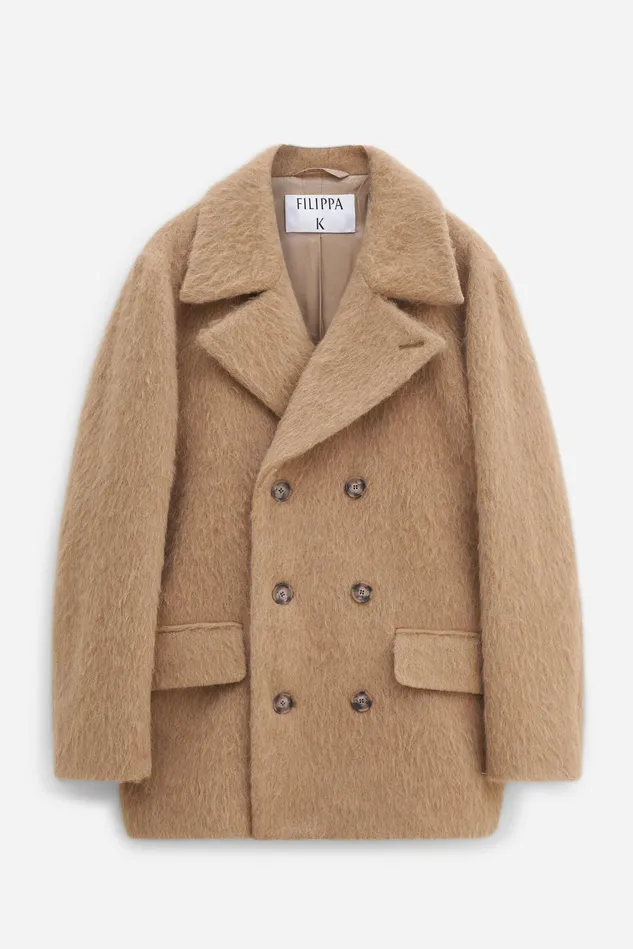Women Hairy Wool Blend Jacket Dark Beige Filippa K Outerwear