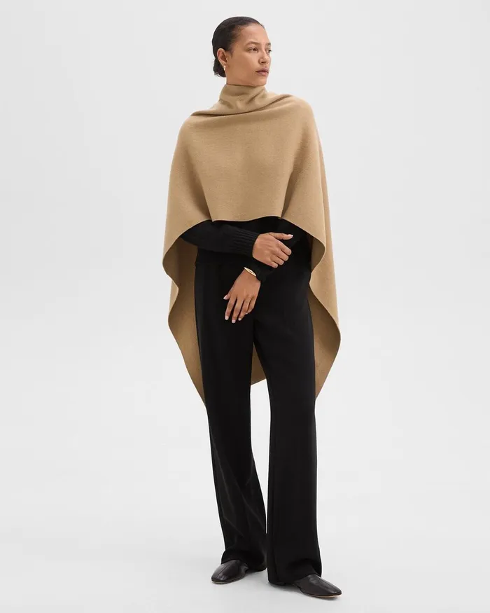 Women Hats Gloves Scarves Theory Draped Poncho In Felted WoolCashmere New Camel