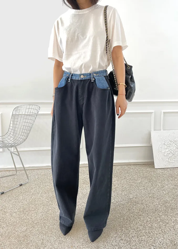 Women Hayla Contrast Denim Pants 8211 BlackBlue The Frankie Shop Bottoms