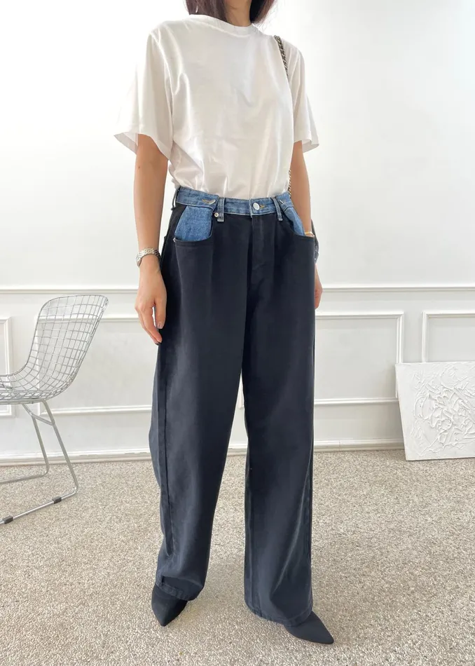 Women Hayla Contrast Denim Pants 8211 BlackBlue The Frankie Shop Bottoms