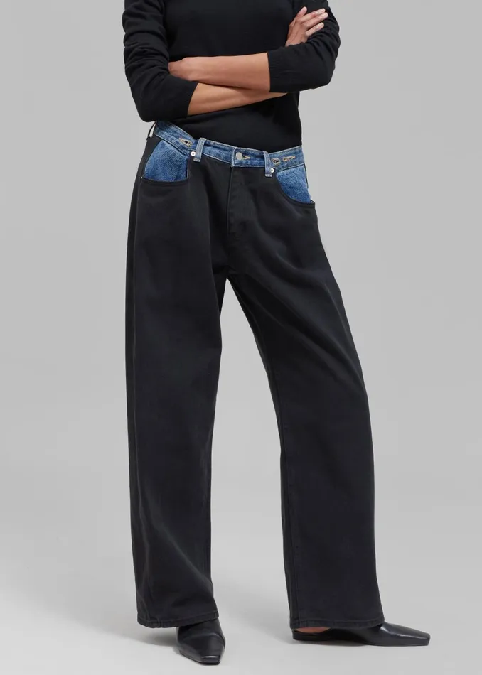 Women Hayla Contrast Denim Pants 8211 BlackBlue The Frankie Shop Bottoms