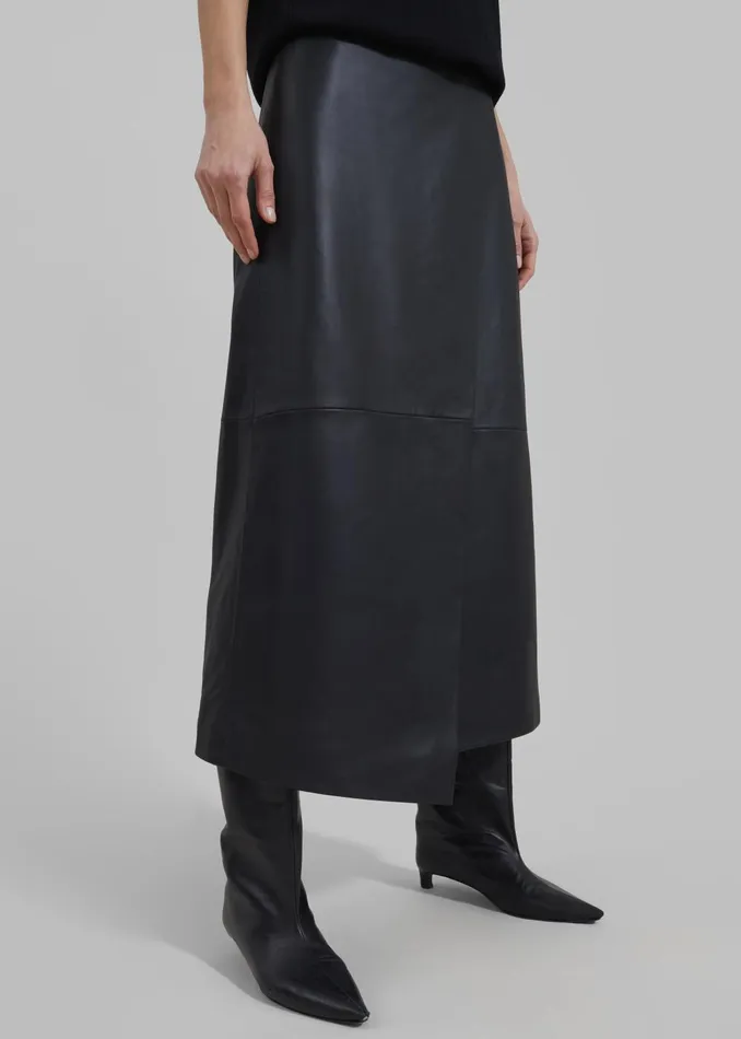 Women Hedi Leather Midi Wrap Skirt 8211 Black The Frankie Shop Bottoms
