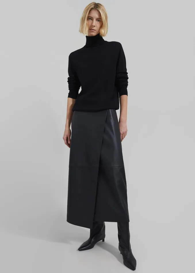 Women Hedi Leather Midi Wrap Skirt 8211 Black The Frankie Shop Bottoms