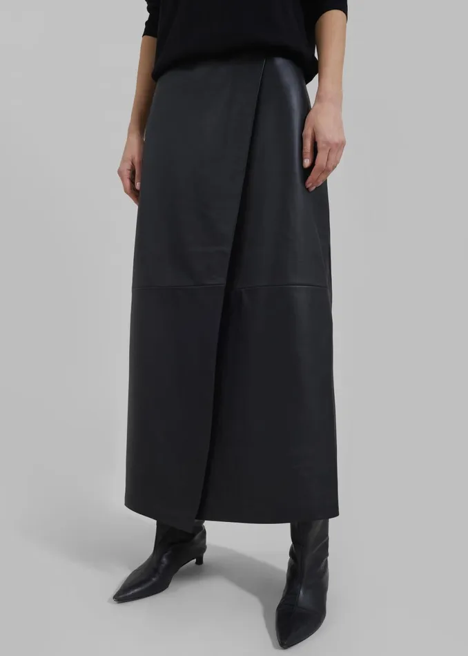 Women Hedi Leather Midi Wrap Skirt 8211 Black The Frankie Shop Bottoms