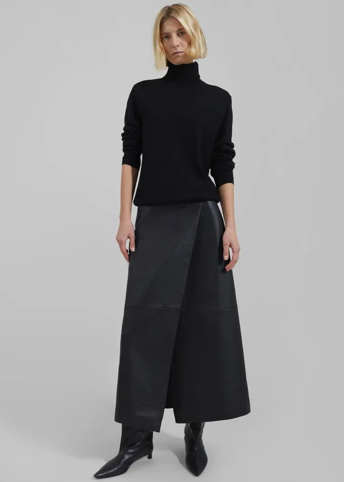 Women Hedi Leather Midi Wrap Skirt 8211 Black The Frankie Shop Bottoms