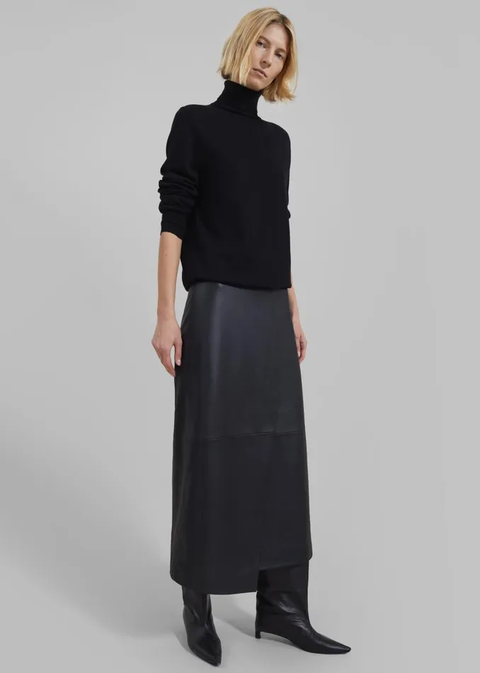 Women Hedi Leather Midi Wrap Skirt 8211 Black The Frankie Shop Bottoms