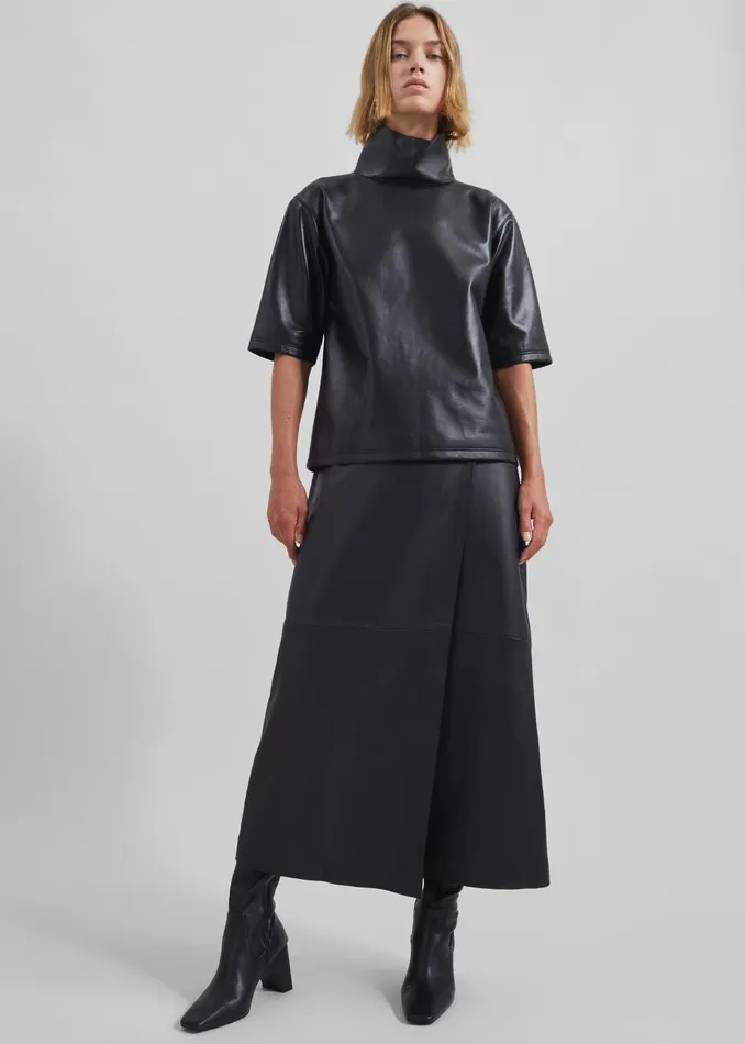 Women Hedi Leather Midi Wrap Skirt 8211 Black The Frankie Shop Bottoms