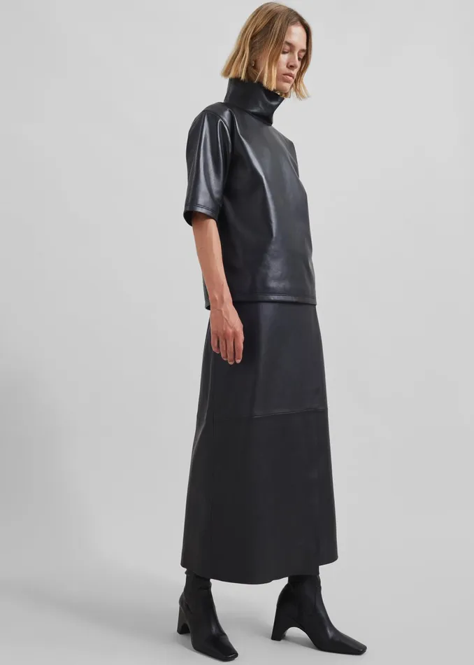 Women Hedi Leather Midi Wrap Skirt 8211 Black The Frankie Shop Bottoms