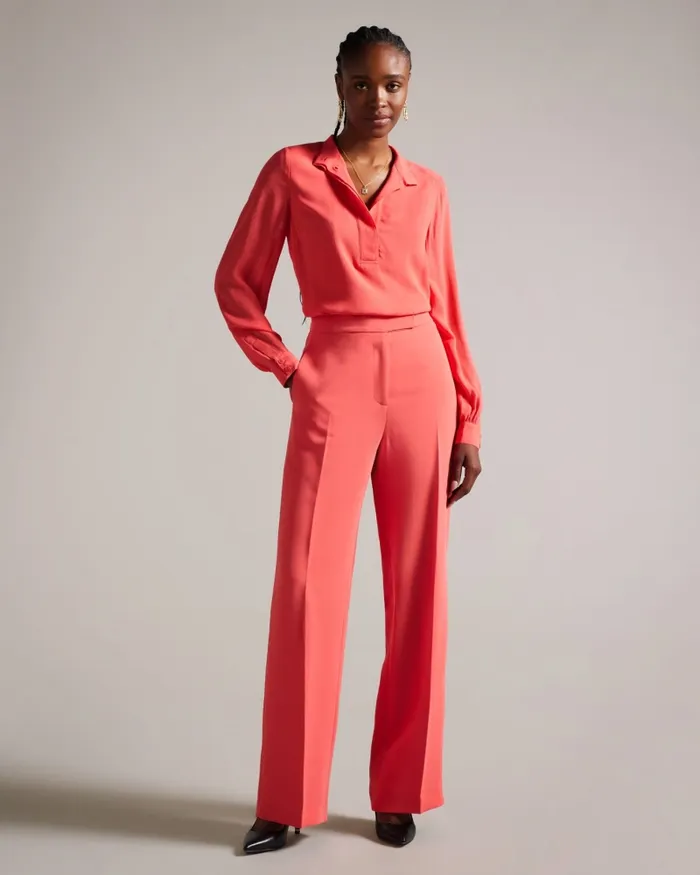 Women HENDRA 8211 Stand Collar Blouse With Half Placket Coral Ted Baker Tops and Blouses Women HENDRA 8211 Stand Collar Blouse With Half Placket Coral Ted Baker Tops and Blouses