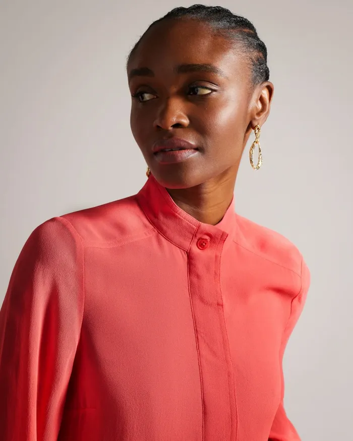 Women HENDRA 8211 Stand Collar Blouse With Half Placket Coral Ted Baker Tops and Blouses Women HENDRA 8211 Stand Collar Blouse With Half Placket Coral Ted Baker Tops and Blouses
