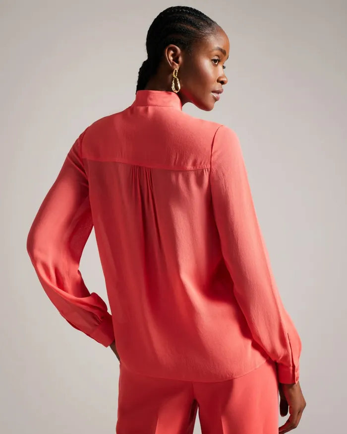 Women HENDRA 8211 Stand Collar Blouse With Half Placket Coral Ted Baker Tops and Blouses Women HENDRA 8211 Stand Collar Blouse With Half Placket Coral Ted Baker Tops and Blouses