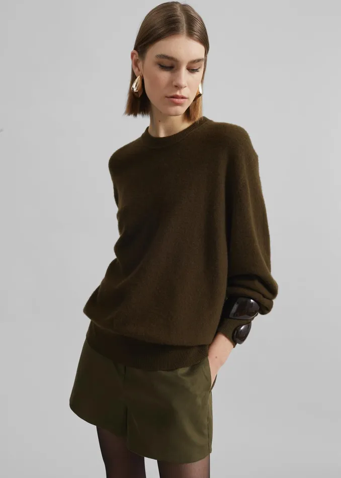 Women Isar Wool Crewneck Sweater 8211 Khaki The Frankie Shop Knitwear