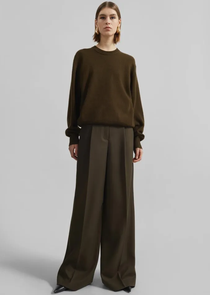 Women Isar Wool Crewneck Sweater 8211 Khaki The Frankie Shop Knitwear