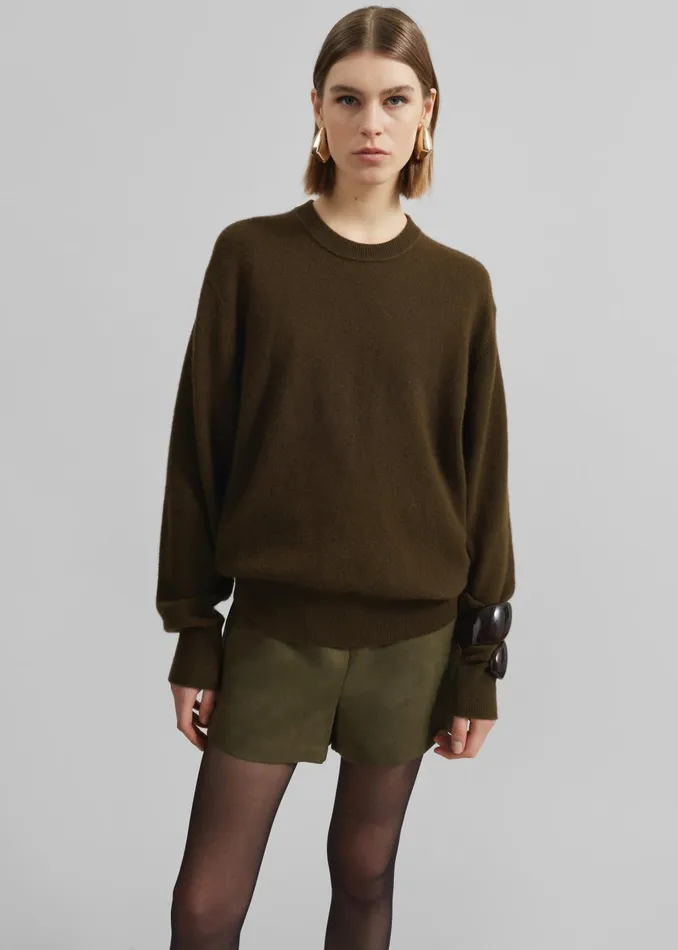 Women Isar Wool Crewneck Sweater 8211 Khaki The Frankie Shop Knitwear