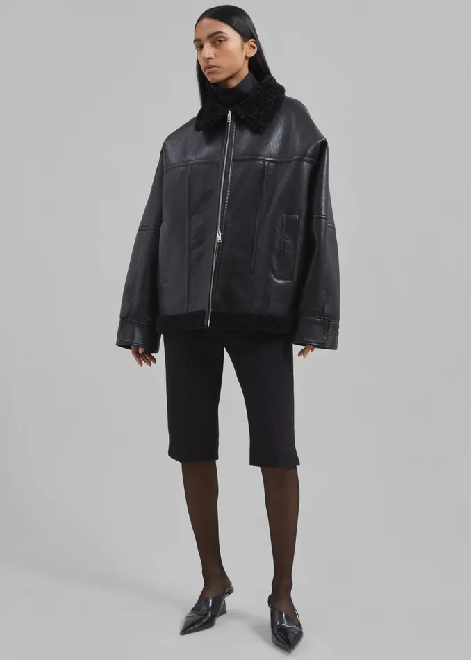 Women Ivanka Faux Leather Shearling Jacket 8211 Black The Frankie Shop Outerwear