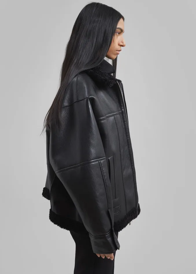 Women Ivanka Faux Leather Shearling Jacket 8211 Black The Frankie Shop Outerwear
