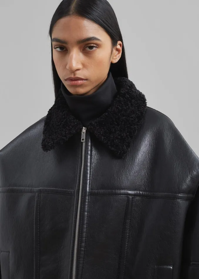 Women Ivanka Faux Leather Shearling Jacket 8211 Black The Frankie Shop Outerwear