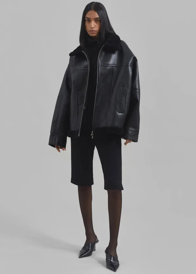 Women Ivanka Faux Leather Shearling Jacket 8211 Black The Frankie Shop Outerwear