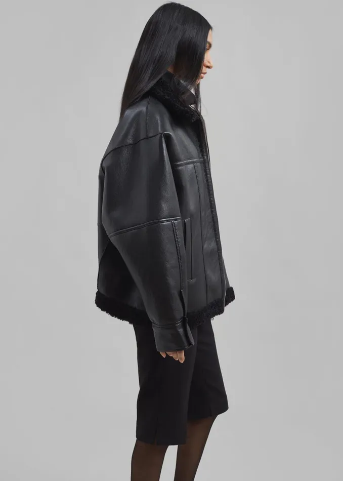 Women Ivanka Faux Leather Shearling Jacket 8211 Black The Frankie Shop Outerwear