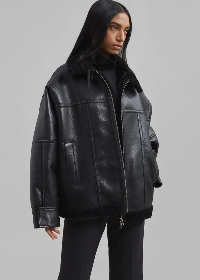 Women Ivanka Faux Leather Shearling Jacket 8211 Black The Frankie Shop Outerwear