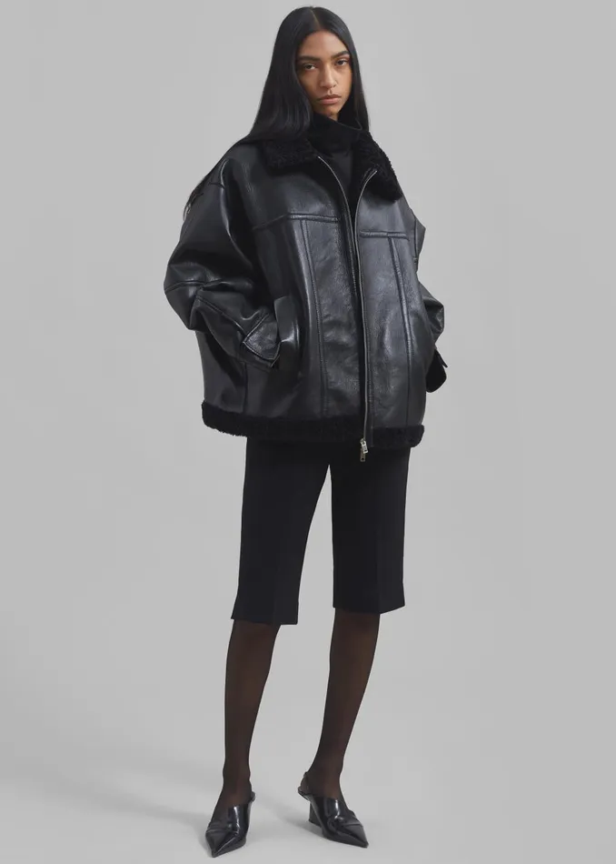 Women Ivanka Faux Leather Shearling Jacket 8211 Black The Frankie Shop Outerwear