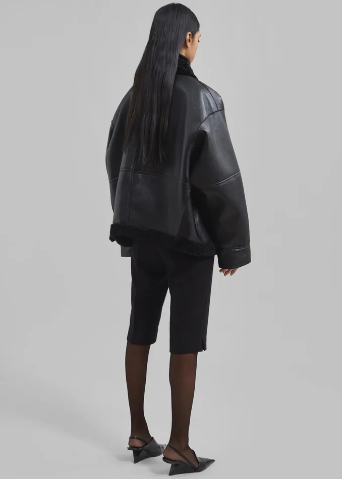 Women Ivanka Faux Leather Shearling Jacket 8211 Black The Frankie Shop Outerwear