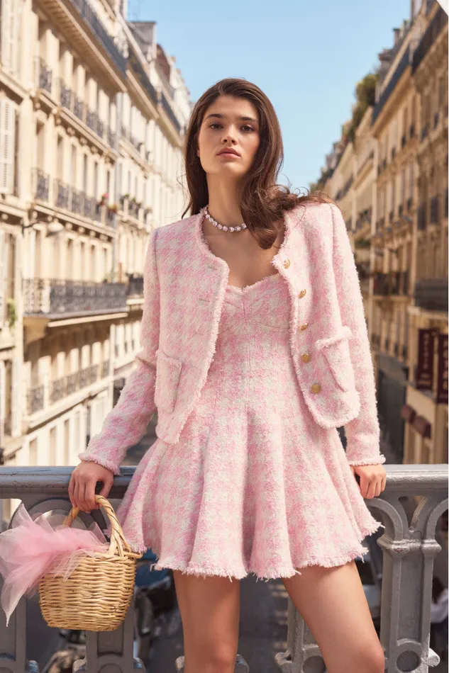 Women Jackets and Coats LoveShackFancy Antoine Tweed Jacket Rose Quartz
