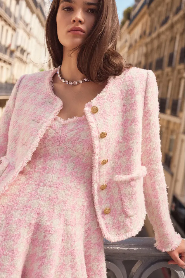 Women Jackets and Coats LoveShackFancy Antoine Tweed Jacket Rose Quartz