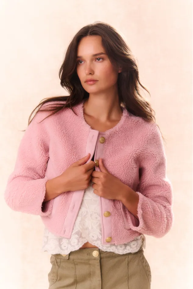Women Jackets and Coats LoveShackFancy Lully Faux Shearling Jacket Rose Dust Women Jackets and Coats LoveShackFancy Lully Faux Shearling Jacket Rose Dust