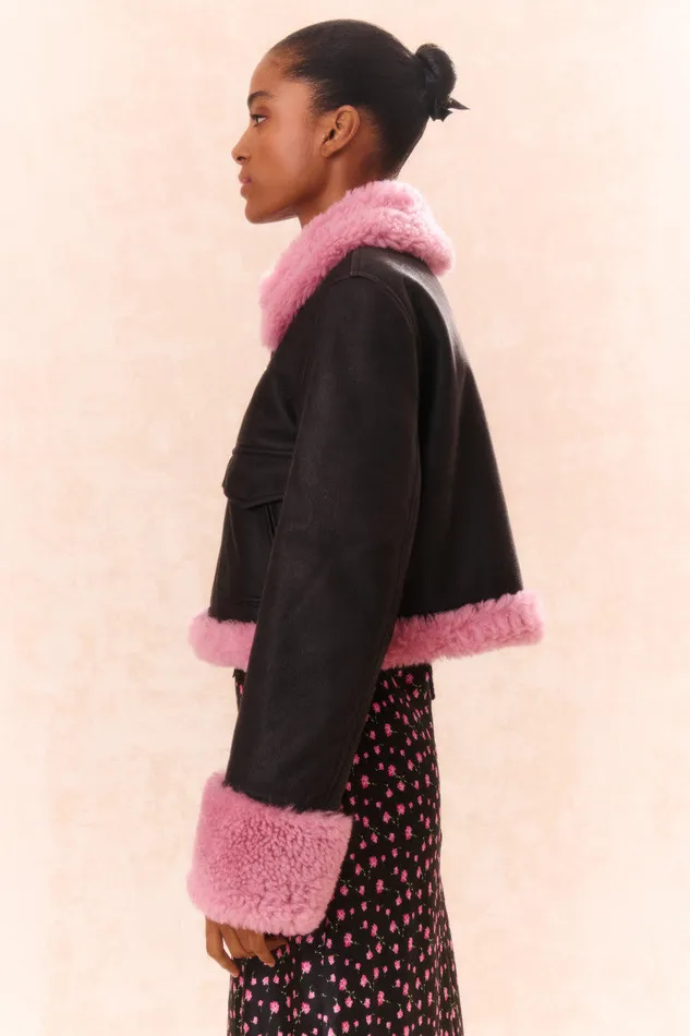 Women Jackets and Coats LoveShackFancy Pansy Shearling Leather Jacket Espresso Women Jackets and Coats LoveShackFancy Pansy Shearling Leather Jacket Espresso