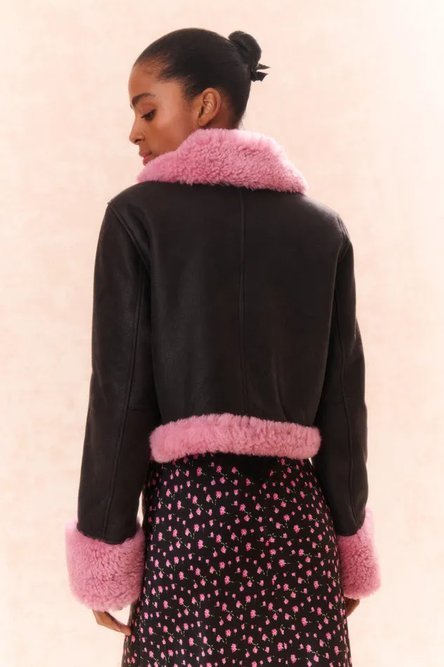 Women Jackets and Coats LoveShackFancy Pansy Shearling Leather Jacket Espresso Women Jackets and Coats LoveShackFancy Pansy Shearling Leather Jacket Espresso