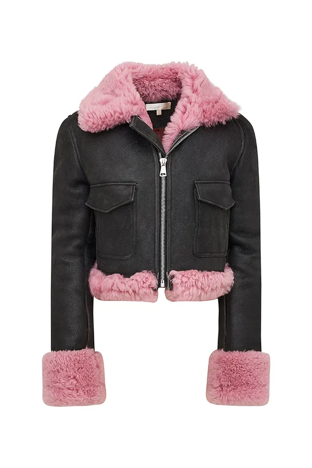 Women Jackets and Coats LoveShackFancy Pansy Shearling Leather Jacket Espresso Women Jackets and Coats LoveShackFancy Pansy Shearling Leather Jacket Espresso