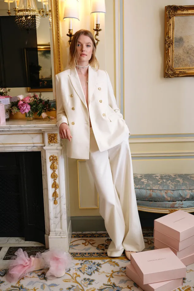 Women Jackets and Coats LoveShackFancy Reiser DoubleBreasted Blazer Cream