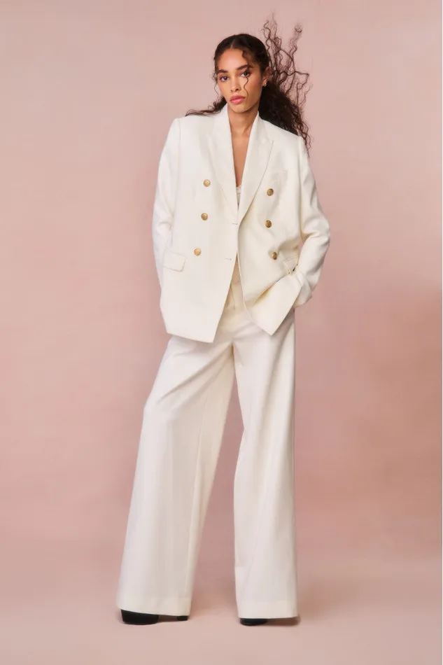 Women Jackets and Coats LoveShackFancy Reiser DoubleBreasted Blazer Cream