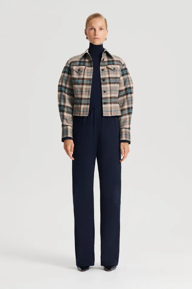 Women Jackets Scanlan Theodore PLAID SHIRT JACKET TAUPE