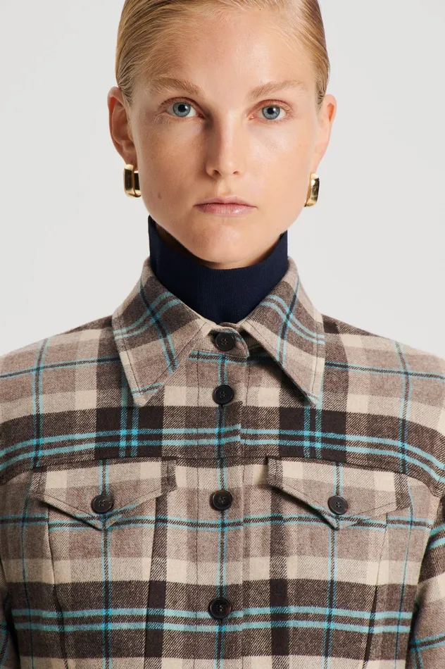 Women Jackets Scanlan Theodore PLAID SHIRT JACKET TAUPE