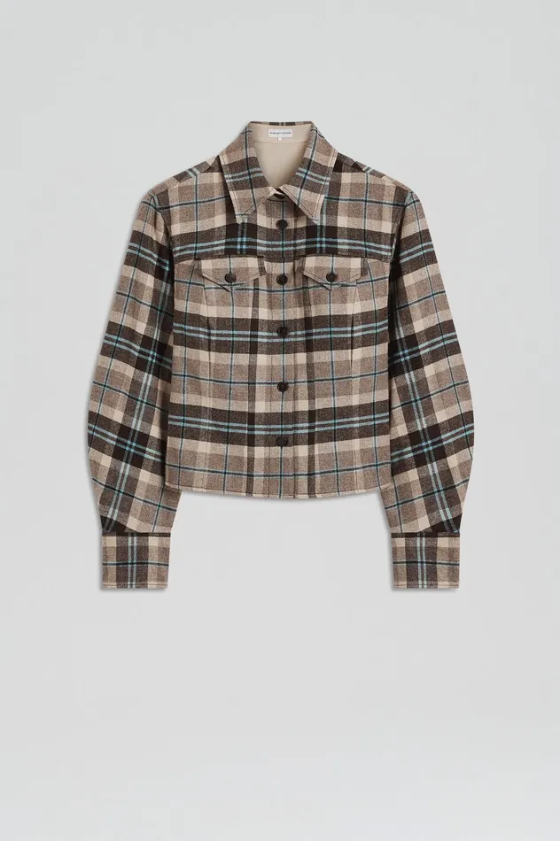 Women Jackets Scanlan Theodore PLAID SHIRT JACKET TAUPE