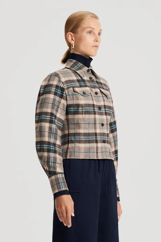 Women Jackets Scanlan Theodore PLAID SHIRT JACKET TAUPE