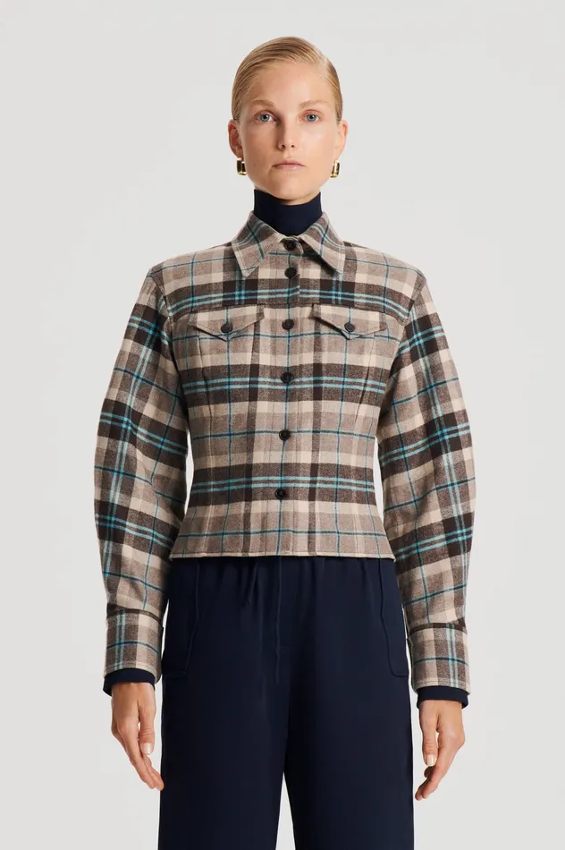 Women Jackets Scanlan Theodore PLAID SHIRT JACKET TAUPE
