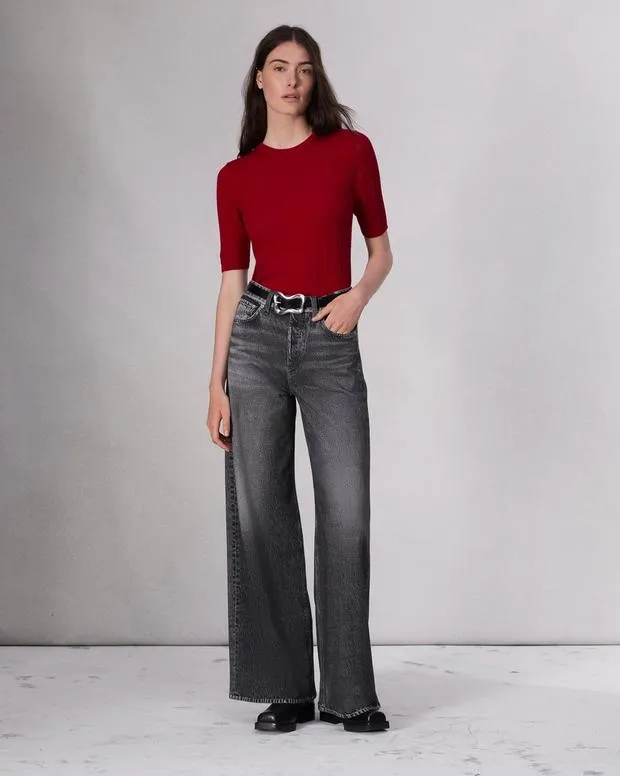 Women Jeans Rag and Bone Miramar Terry Sofie WideLeg Pant Cotton Terry Washed Black
