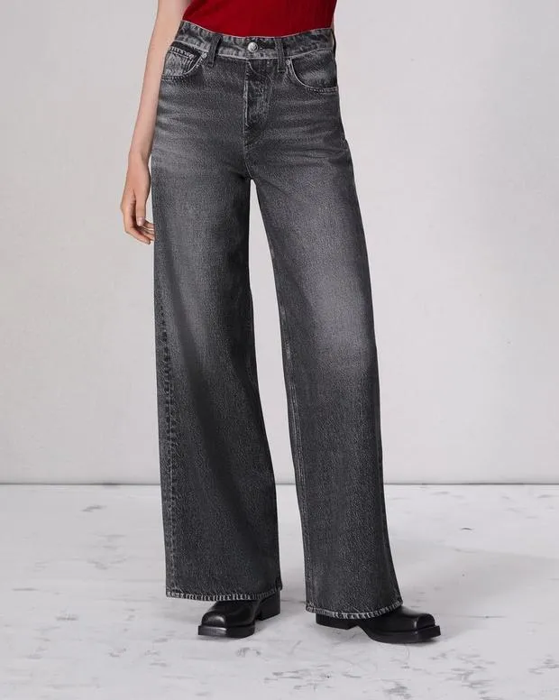 Women Jeans Rag and Bone Miramar Terry Sofie WideLeg Pant Cotton Terry Washed Black