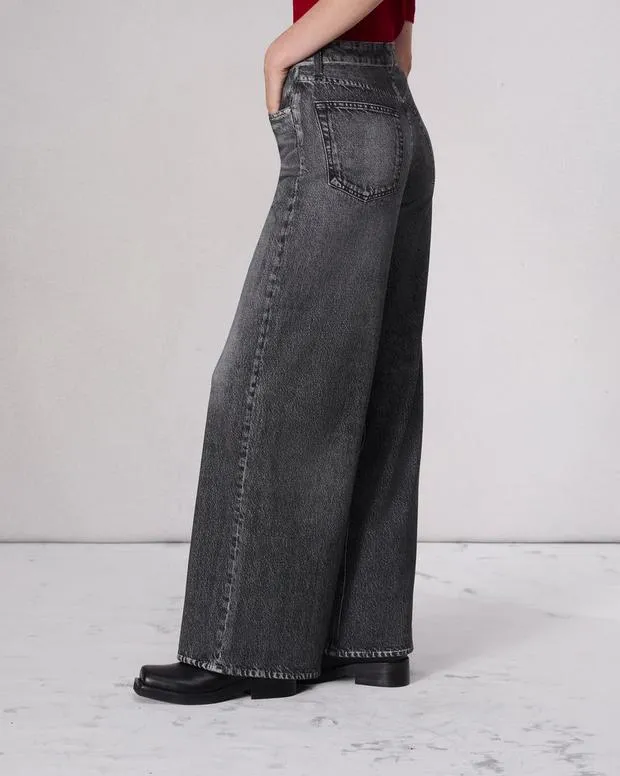 Women Jeans Rag and Bone Miramar Terry Sofie WideLeg Pant Cotton Terry Washed Black