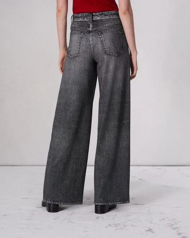 Women Jeans Rag and Bone Miramar Terry Sofie WideLeg Pant Cotton Terry Washed Black