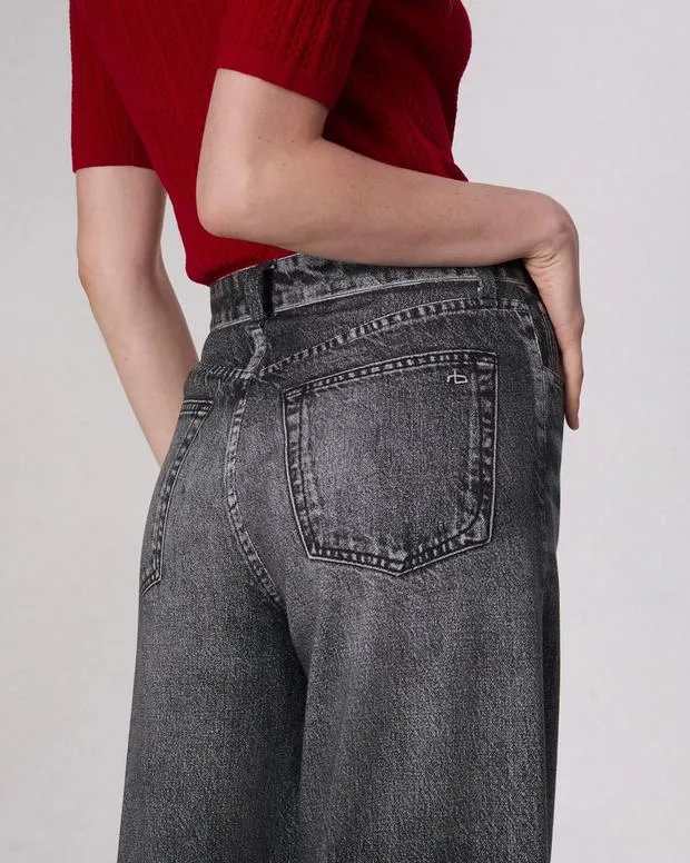 Women Jeans Rag and Bone Miramar Terry Sofie WideLeg Pant Cotton Terry Washed Black