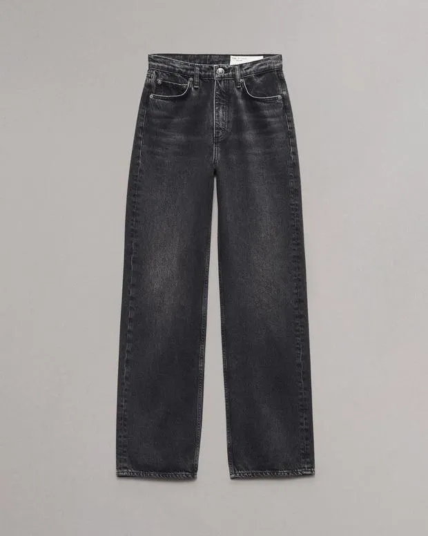 Women Jeans Rag and Bone Shea Relaxed Straight Jean Lightweight Rigid Denim Black Stone