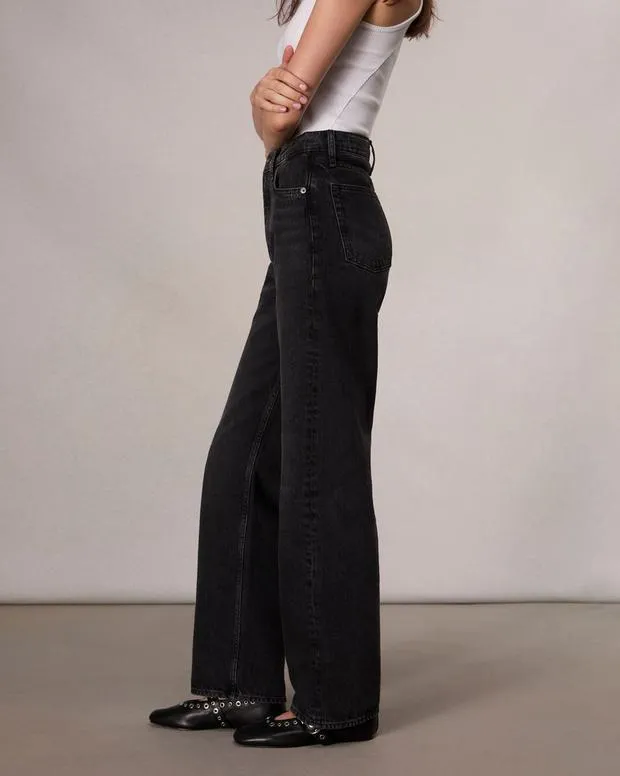 Women Jeans Rag and Bone Shea Relaxed Straight Jean Lightweight Rigid Denim Black Stone