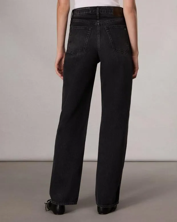 Women Jeans Rag and Bone Shea Relaxed Straight Jean Lightweight Rigid Denim Black Stone