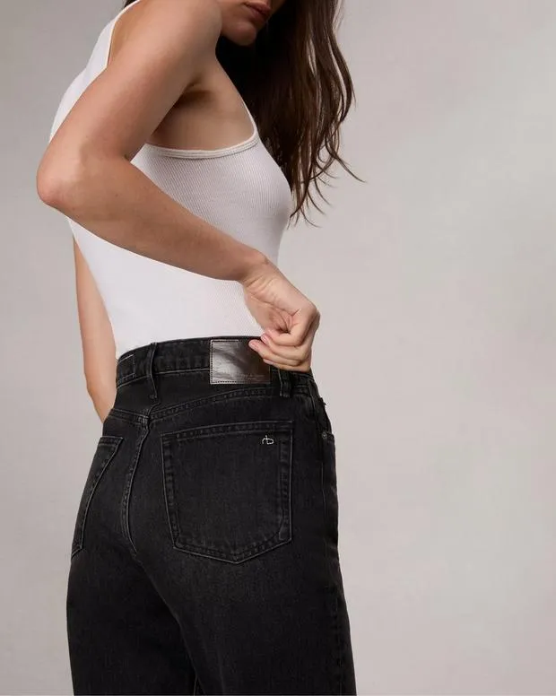 Women Jeans Rag and Bone Shea Relaxed Straight Jean Lightweight Rigid Denim Black Stone