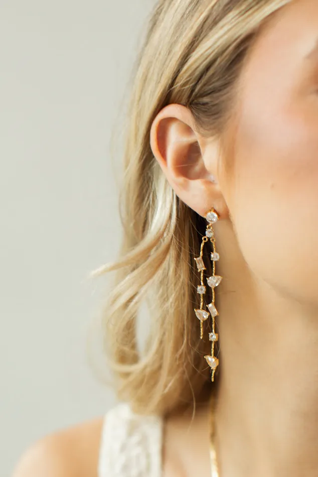 Women Jewelry LoveShackFancy Luna Asymmetrical Drop Earrings By Evie Jewelry Gold