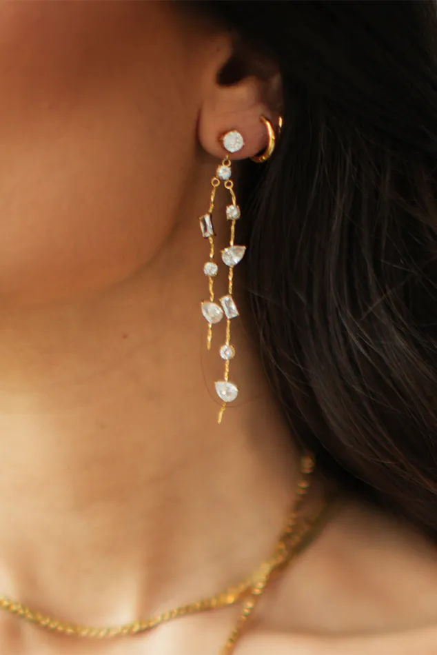 Women Jewelry LoveShackFancy Luna Asymmetrical Drop Earrings By Evie Jewelry Gold